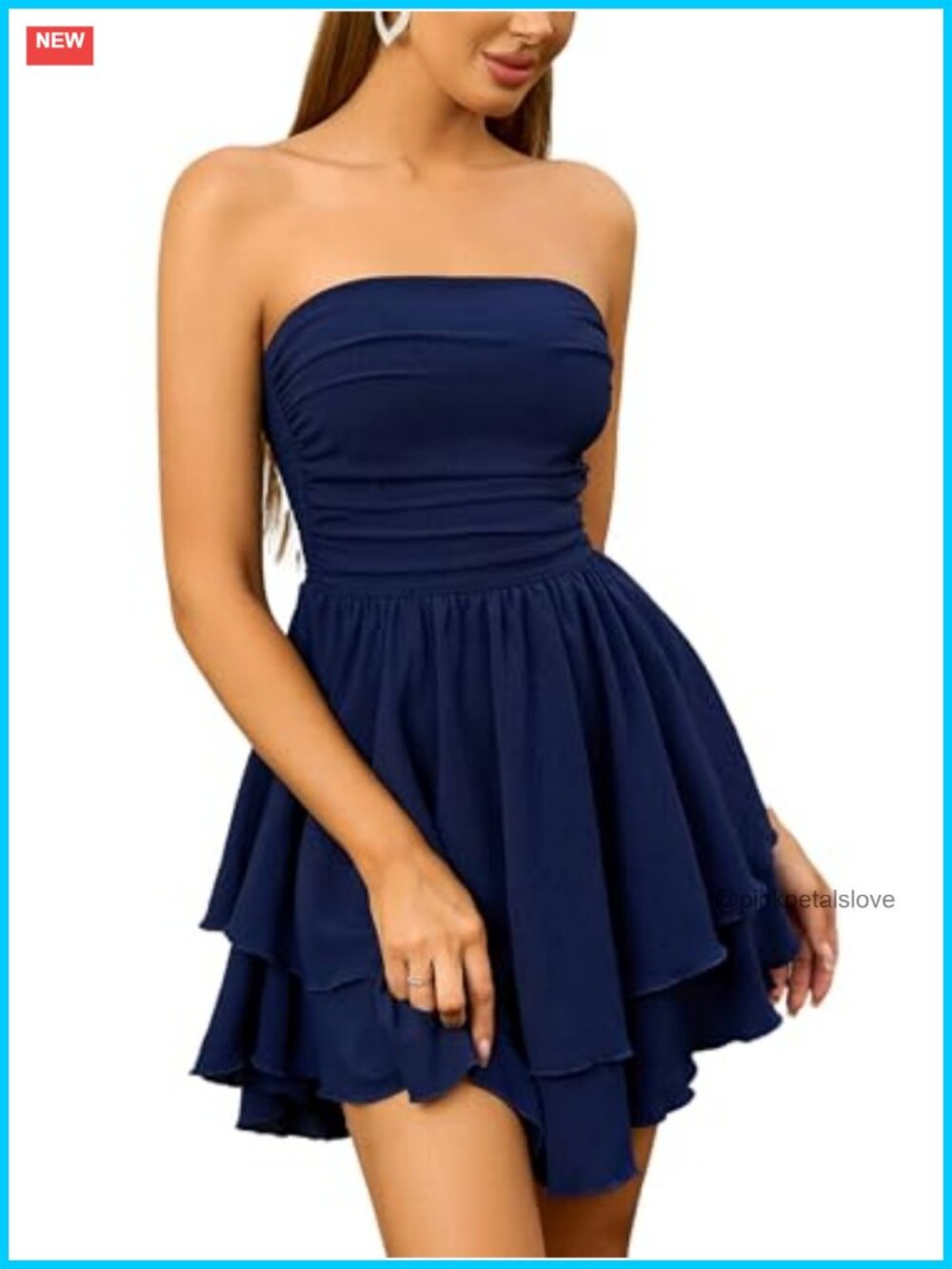 Parthea Strapless Ruffle Hem Mini Dress Ruched Waist Sleeveless A-Line Party
